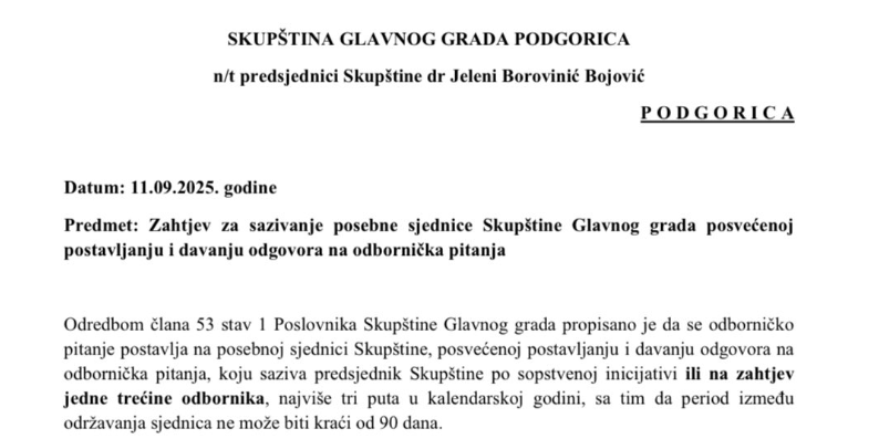 Opozicija traži posebnu sjednice Skupštine Glavnog grada, Mašković: Očita je politička kriza