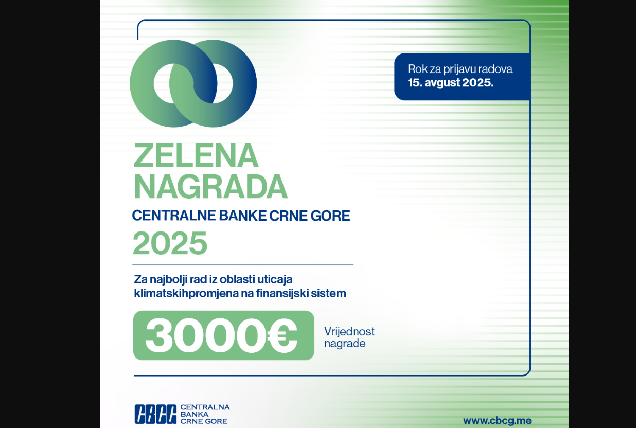 Objavljen konkurs za dodjelu Zelene nagrade CBCG za 2025.