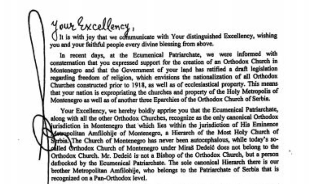 Pismo vjerovatno autentično, Vartolomej nije napisao da neće priznati autokefalnost CPC