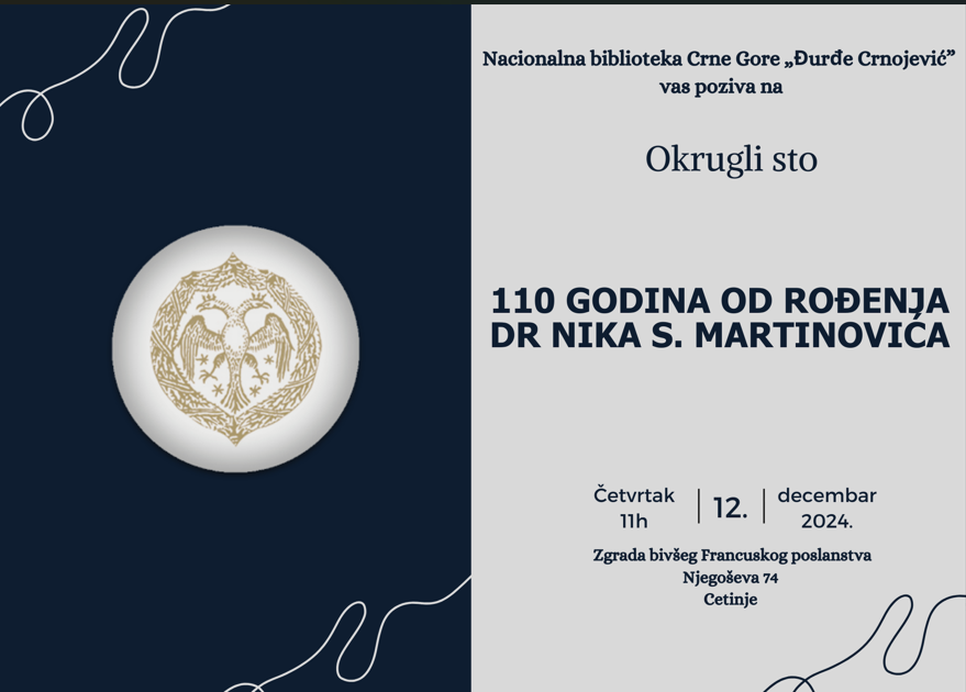 “110 godina od rođenja dr Nika S. Martinovića” u Nacionalnoj biblioteci