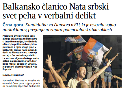 Delo: Balkanska članica NATO-a u spirali “verbalnog delikta”