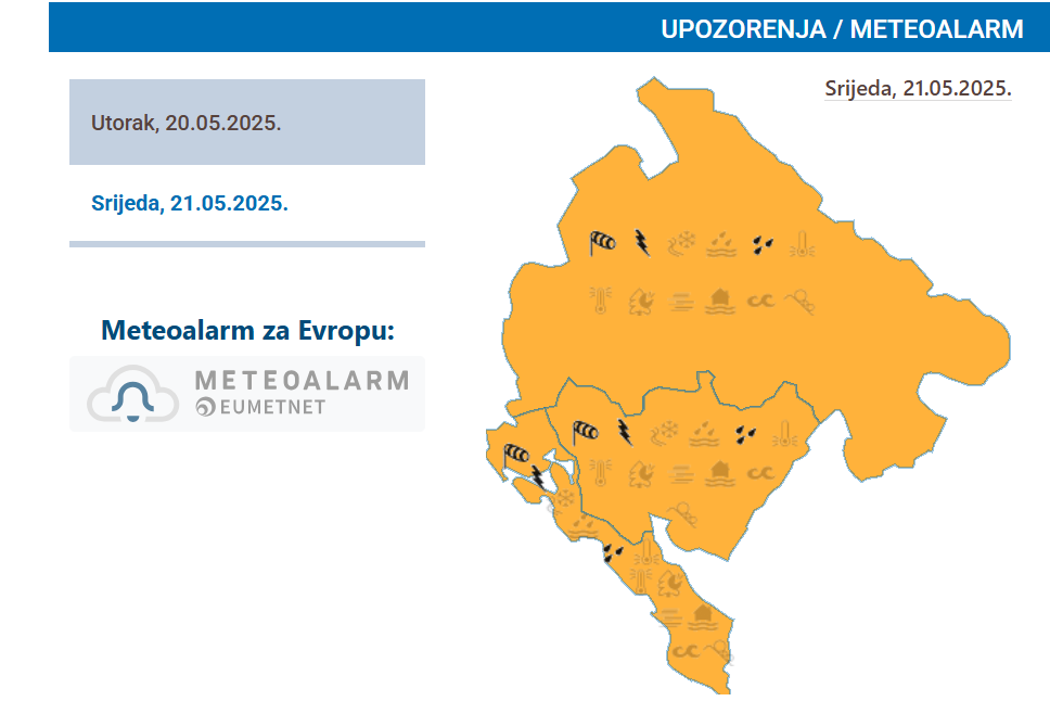 Upozorenje iz HMZ: Sjutra meteoalarm, pljusak i grad uz olujni vjetar