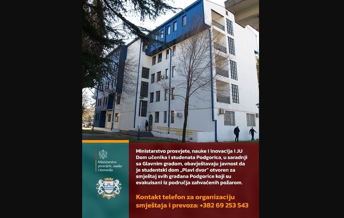 MPNI: Plavi dom dostupan za smještaj evakuisanih zbog požara