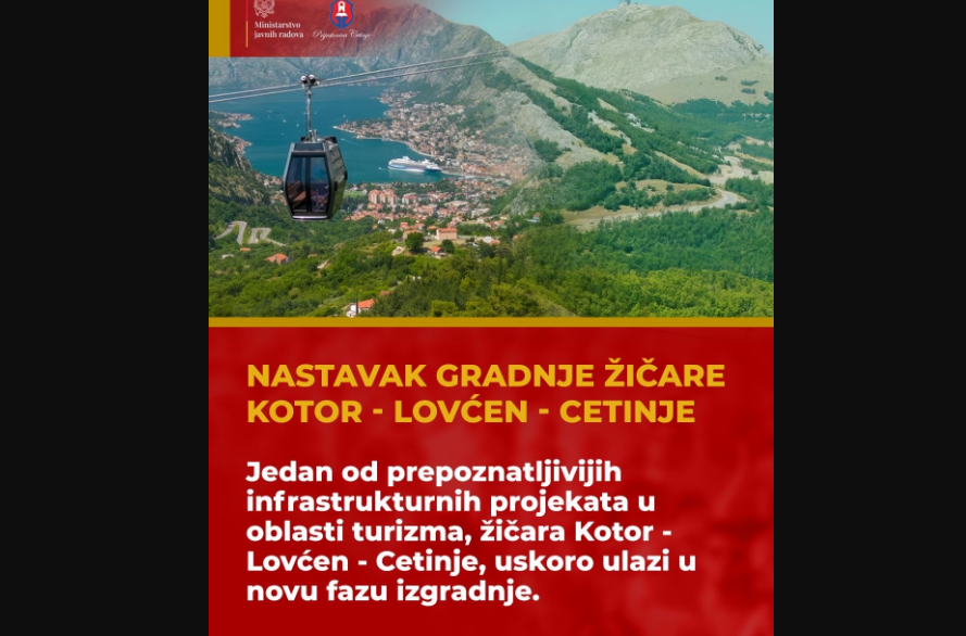 Ministarstvo: Nastavak gradnje žičare Kotor - Lovćen - Cetinje