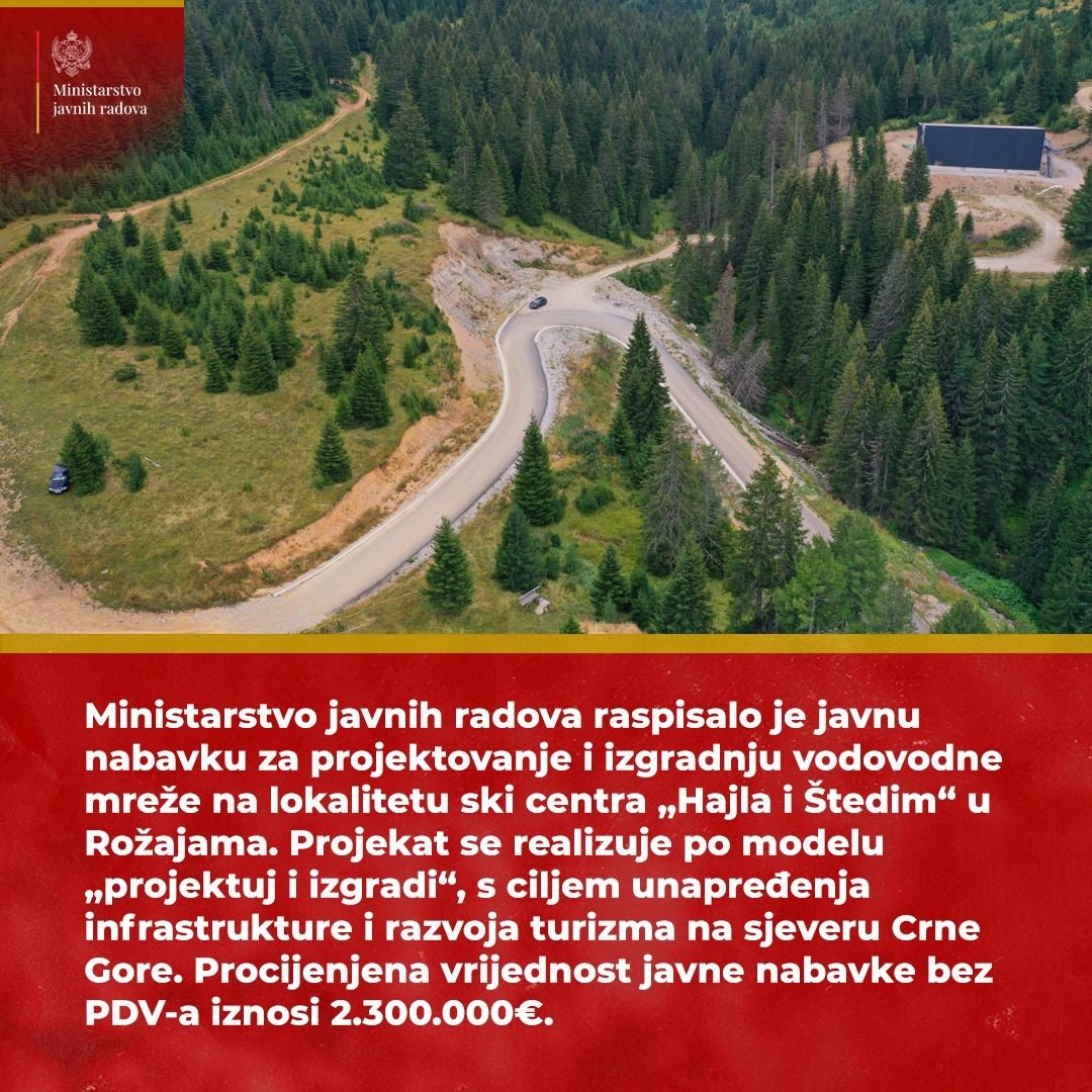 Ministarstvo javnih radova raspisuje javnu nabavku za izgradnju vodovodne mreže na Hajli i Štedimu