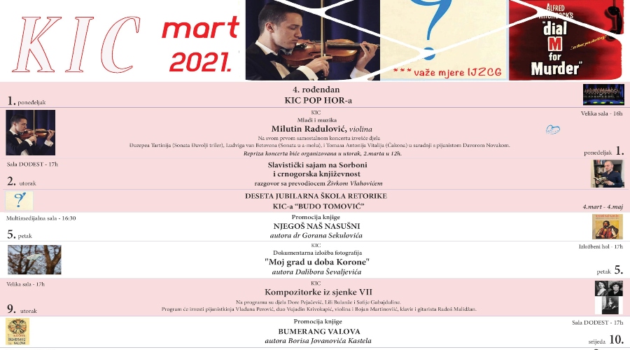 Repertoar KIC-a “Budo Tomović” za mart
