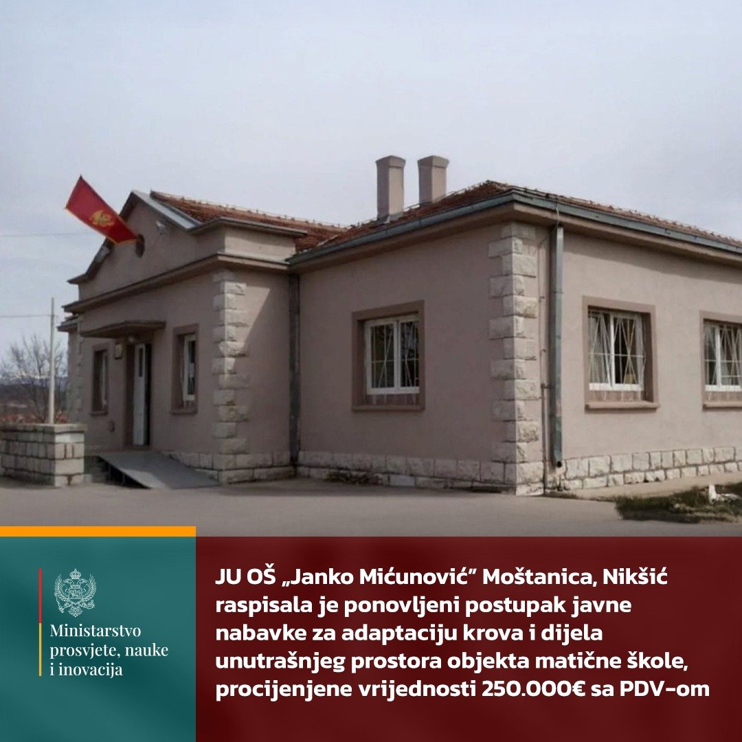 Ponovljen tender za adaptaciju krova škole u Moštanici kod Nikšića