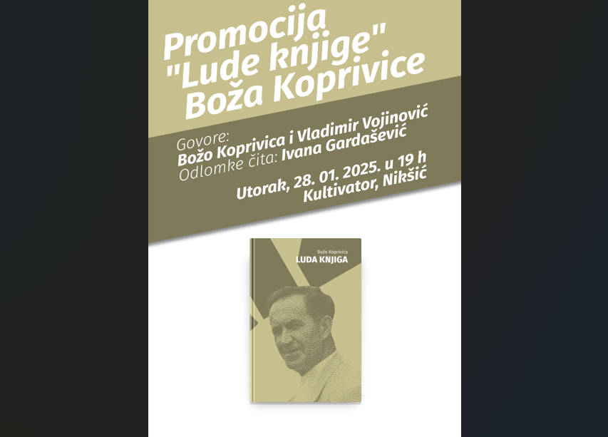 “Lude knjige” Boža Koprivice u art klubu “Kultivator” u Nikšiću