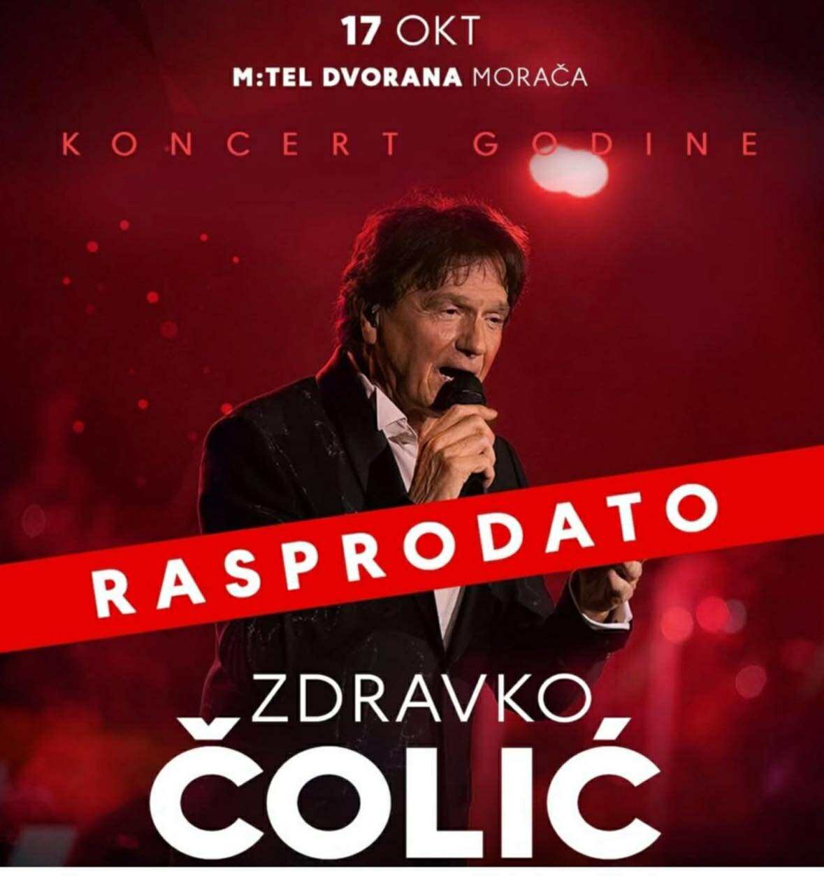 Rasprodate karte za koncert Zdravka Čolića u Podgorici