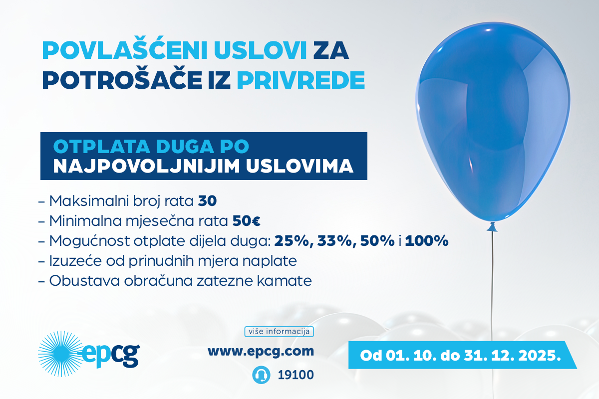 EPCG i ove godine nudi povlašćene uslove za otplatu duga potrošačima iz privrede