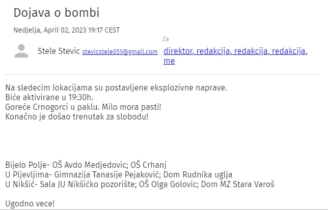 Policija provjerava dojave o postavljenim bombama