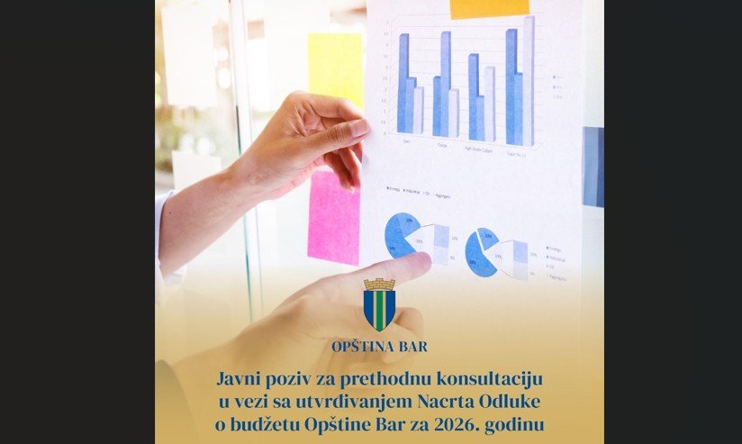 Opština Bar: Otvoren Javni poziv za prethodnu konsultaciju u vezi sa utvrđivanjem Nacrta Odluke o budžetu Opštine za 2026. godinu