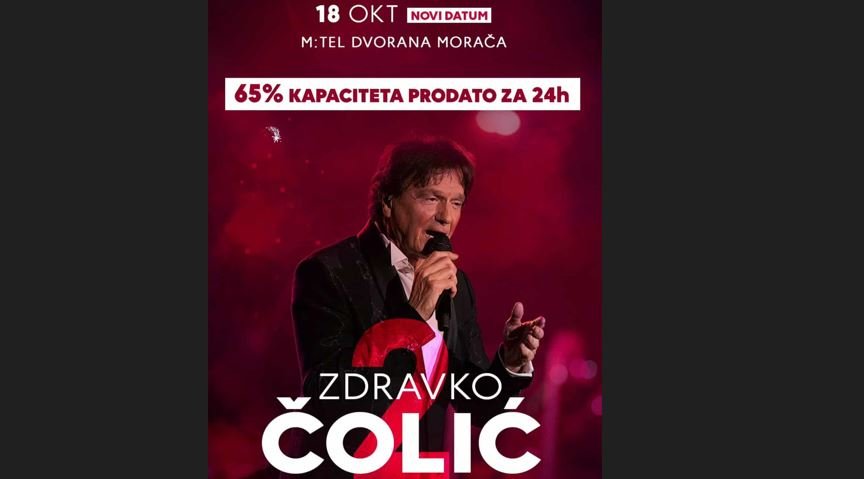 Zdravko Čolić u vatrenom ritmu – 65% dvorane MTEL Morača rasprodato za samo 24 sata!