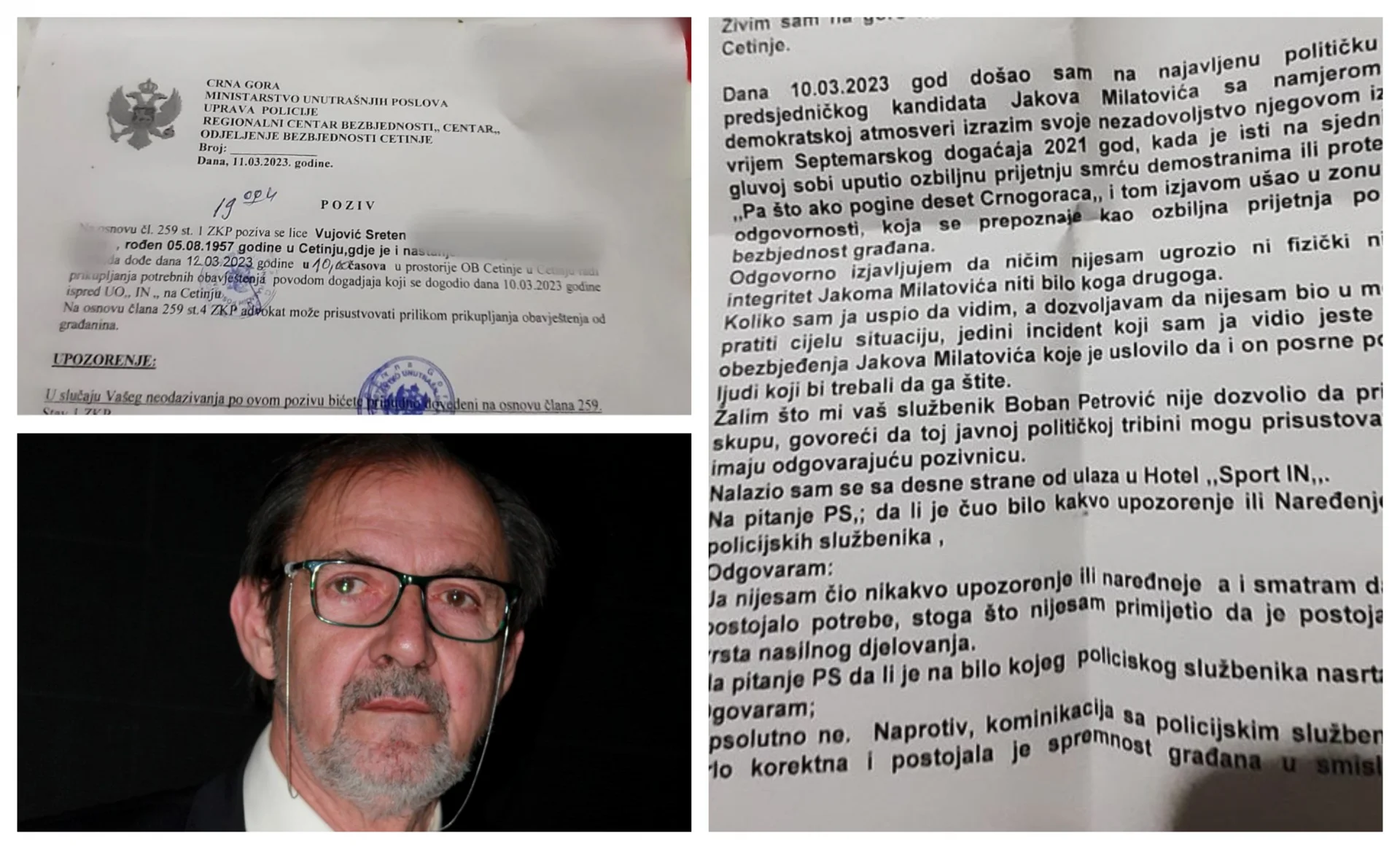 Vujović na saslušanju u OB Cetinje: Nijesam ugrozio ni fizički ni moralni integritet Milatovića
