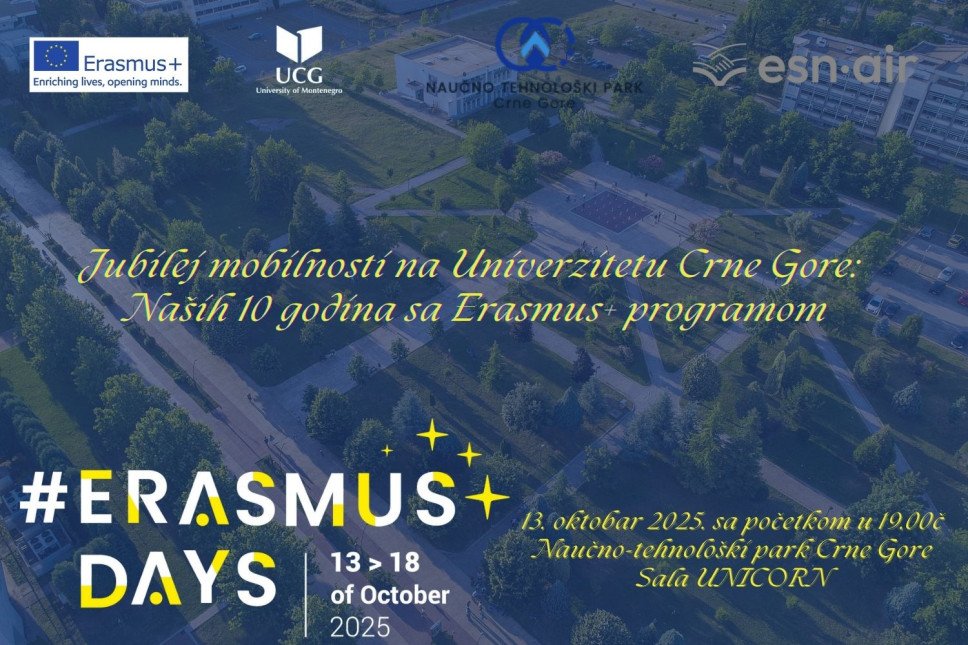 Jubilej Erasmus+ mobilnosti 13. oktobra na Univerzitetu Crne Gore