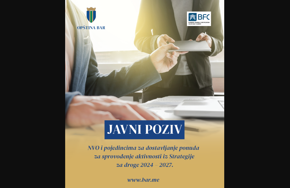 Javni poziv Opštine Bar za realizaciju aktivnosti iz Strategije za droge: Vršnjačka edukacija i podrška roditeljima u cilju prevencije zavisnosti