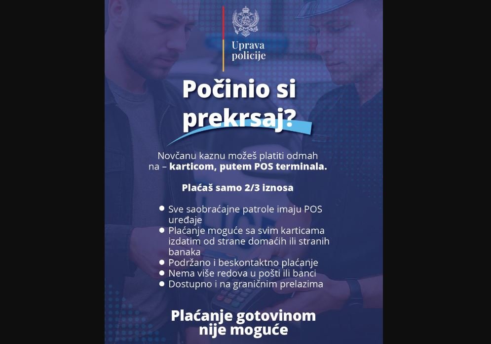 Uprava policije: Kazne za prekršaje mogu se platiti na licu mjesta - na POS terminalu